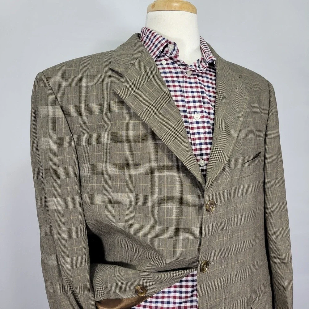 Lauren Ralph Lauren Men's Sport Coat Blazer Three Button Brown‎ Plaid Wool 46R